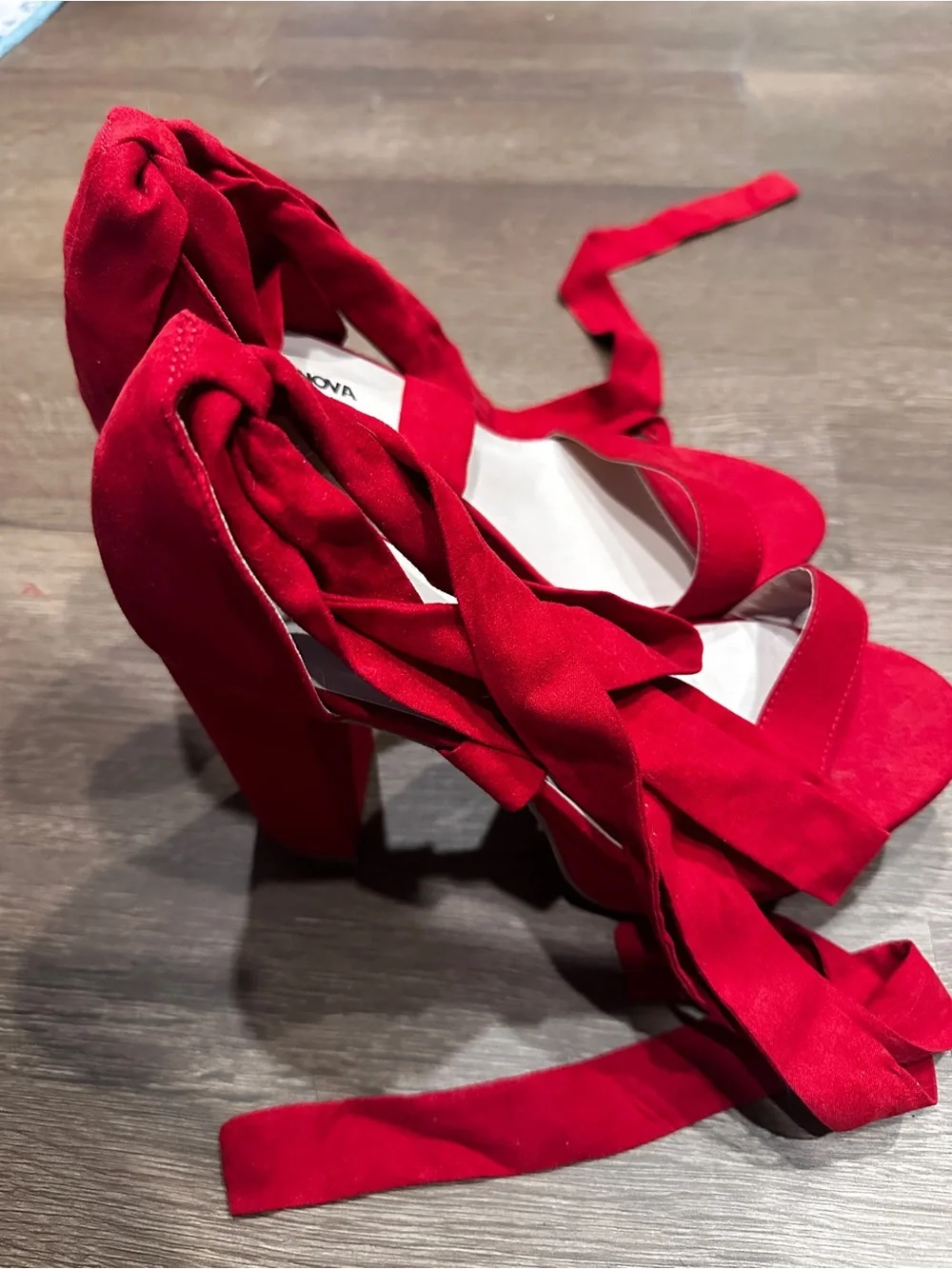Fashion Nova Red Lace-Up Heeled Sandals